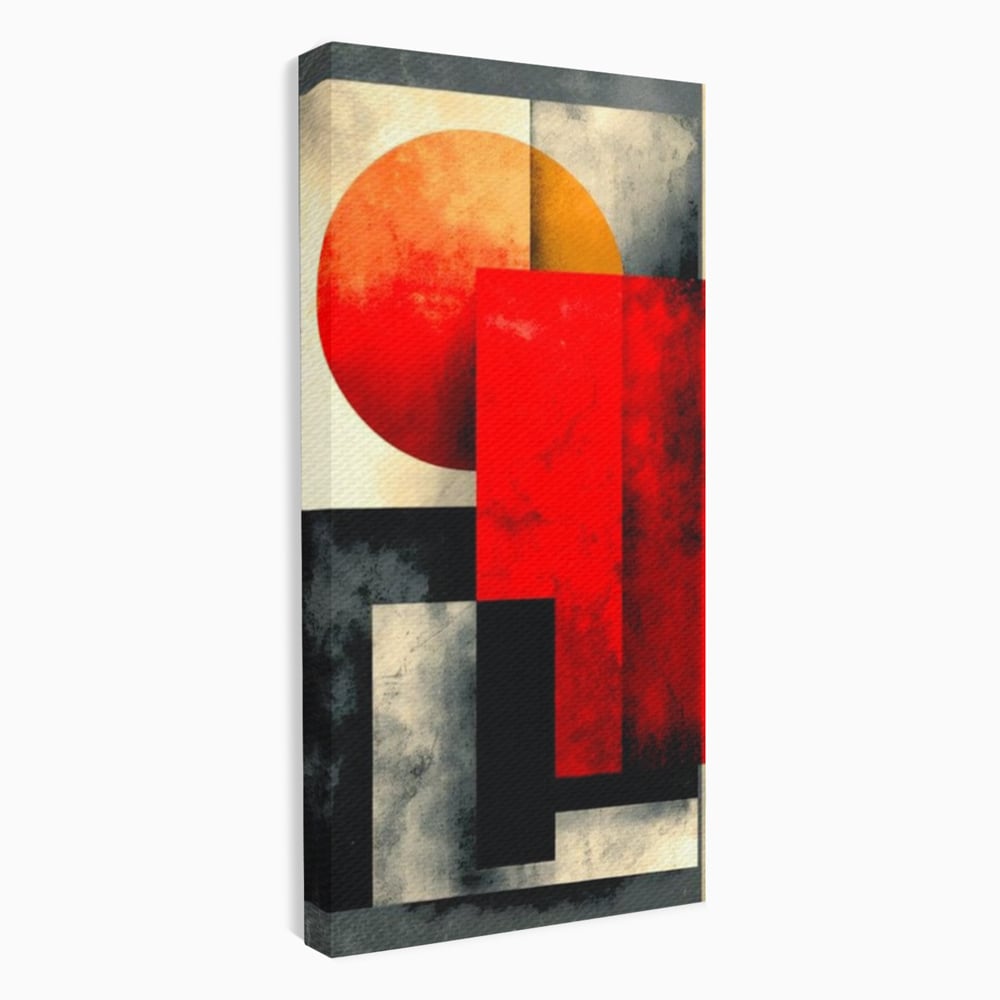 Tablou canvas cu tablou abstract geometric cu soare rosu, fara rama, pe sasiu de lemn